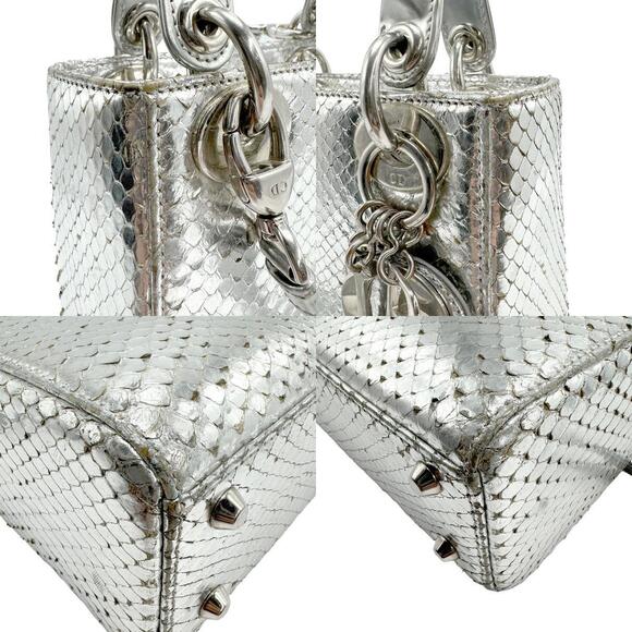 Christian Dior Shoulder Bag Python Leather Silver - Picture 3 of 5